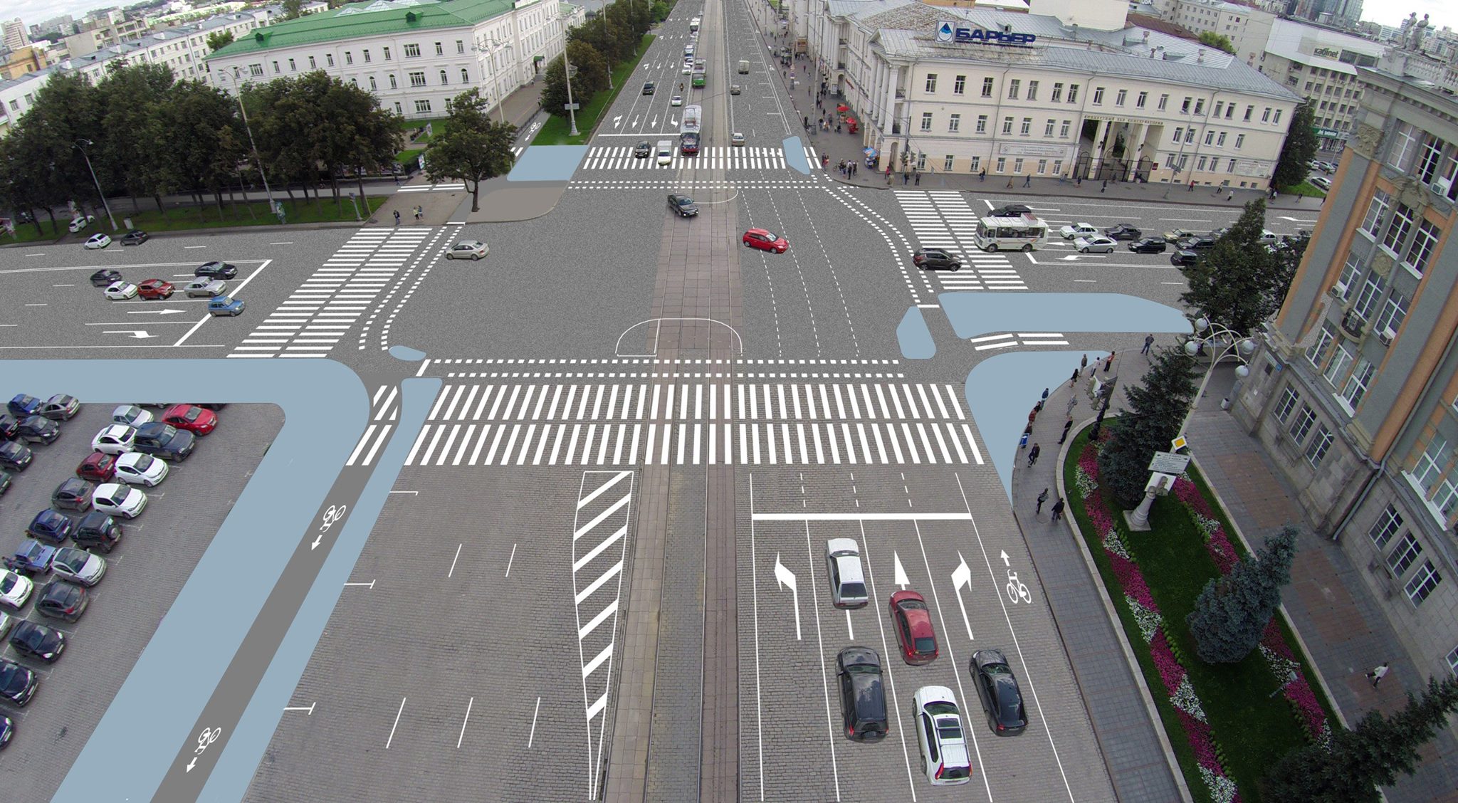 Стрелка перекресток. Перекрёсток Свердловский проспект и Ленина. Перекресток проспект Ленина и Свердловский проспект. Велодорожка проспект Ленина Екатеринбург. Ленина трамвайные пути Екатеринбург.