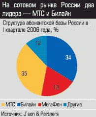 Структура абонентской базы в России в 1 квартале 2006 года