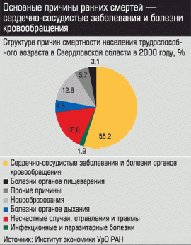 Структура причин смертности населения трудоспособного возраста в Свердловской области в 2000 году